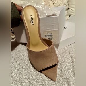 l'agence lolita open toe mule cappuccino suede. Size 37.5